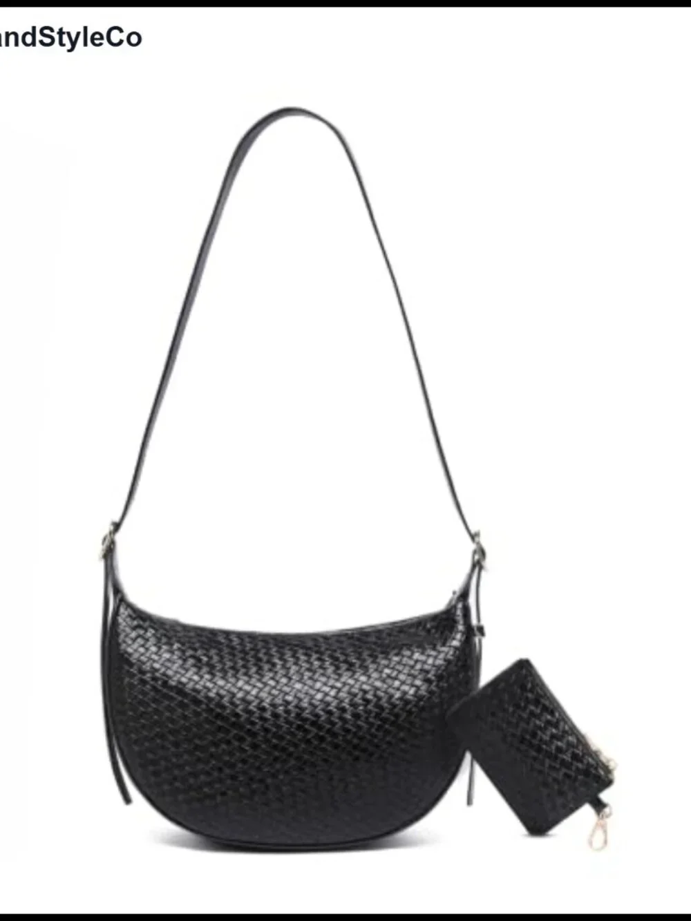 BAVERGE Women's Woven Crescent Hobo Crossbody Handbag with Matching Pouch 2pc